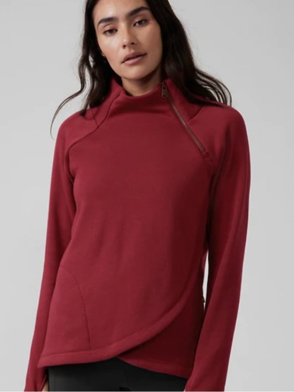 Athleta Red Wrap-Front Long Sleeve Sweater